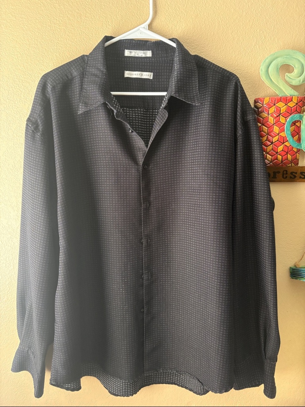 Geoffrey Beene Men's Black Micro-Check Button-Down Shirt